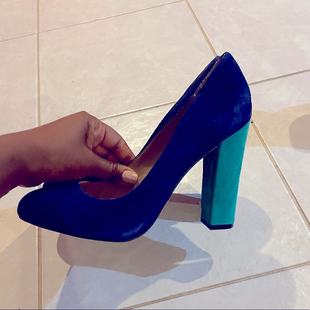 Lord & Taylor Blue Suede Color Block Heels